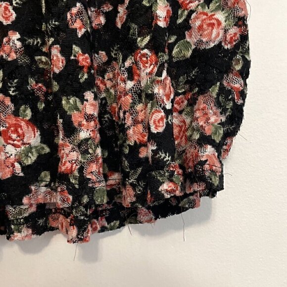 FOREVER 21 Black Pink Multi Floral Lace Twee 2010s Short Sleeve Peplum Blouse M - Picture 14 of 16